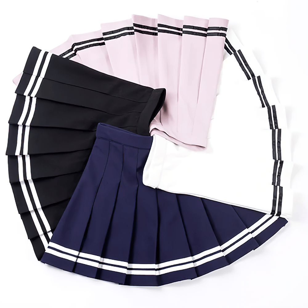 Pleated Tennis Mini Skirt with Stripe Hemline - SF4440