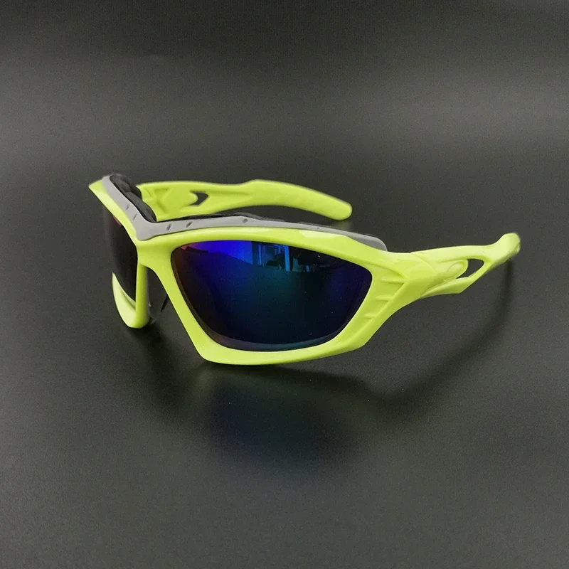 Vibrant green and blue polarized sports sunglasses, SF2220 model, with durable UV protection for cycling and outdoor activities.