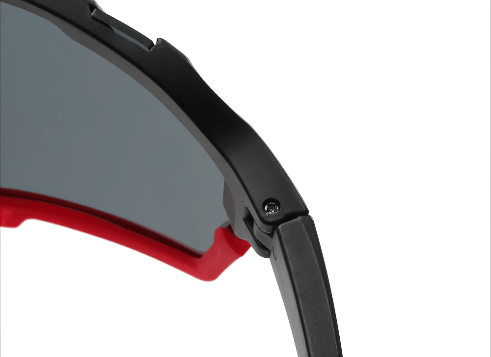 Close-up of Polycarbonate Half Rim Cycling Sunglasses SF2217, showing multi-color frame detail and durable lens for optimal performance.