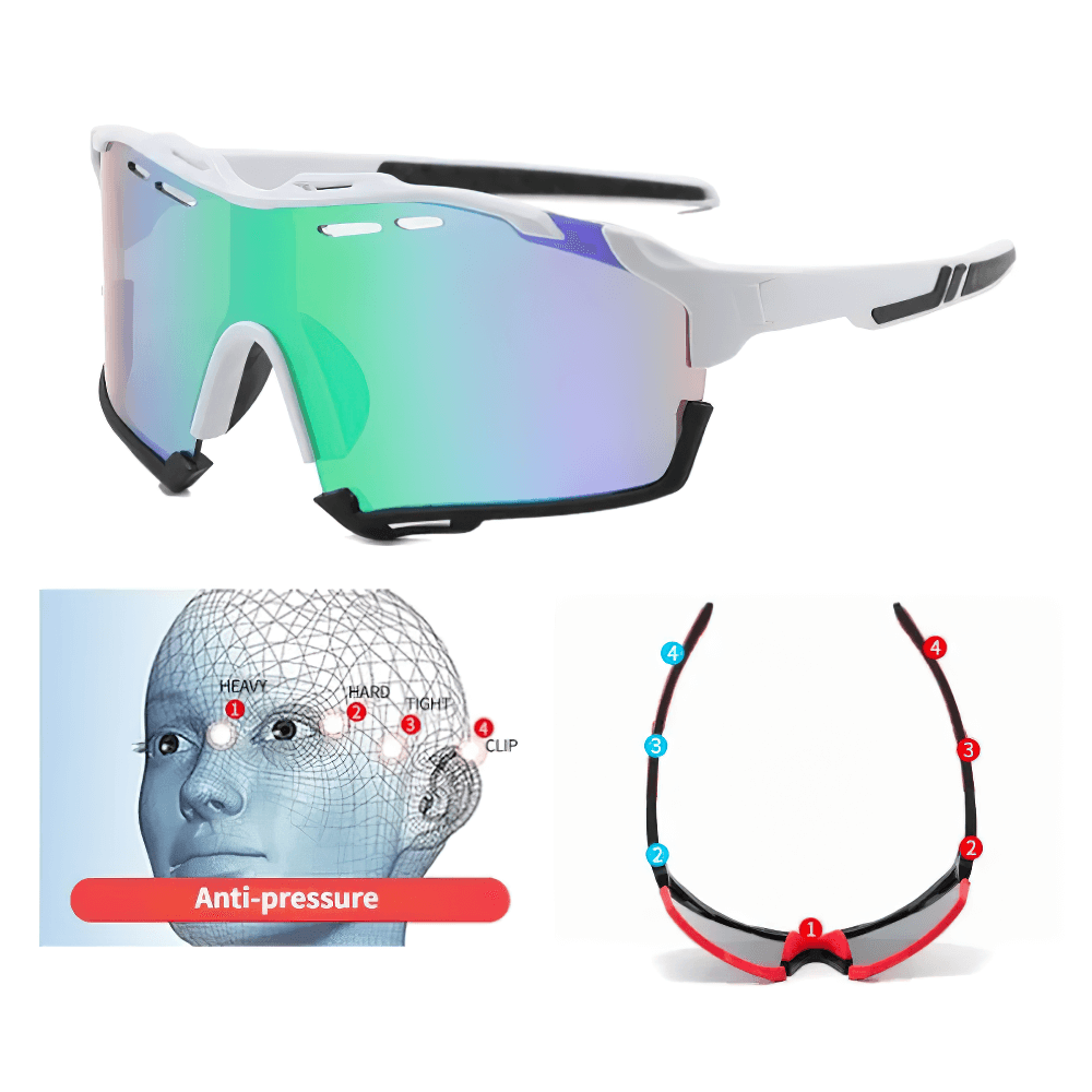 Polycarbonate half-rim cycling sunglasses SF2217, multicolor, with ergonomic design and CE-certified safety features for road biking.