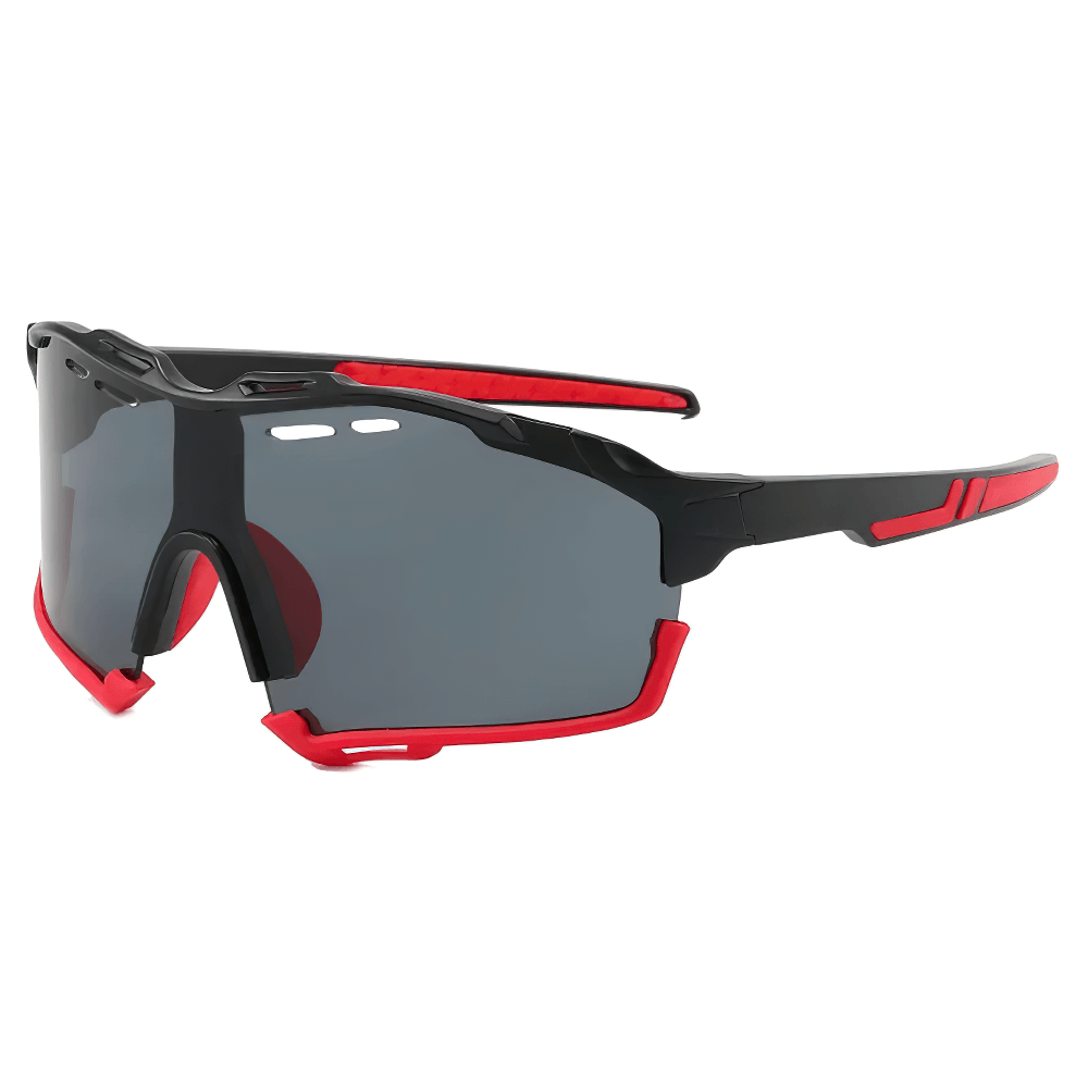 Polycarbonate half-rim cycling sunglasses SF2217 in black and red, featuring multi-color frame for stylish road biking performance.