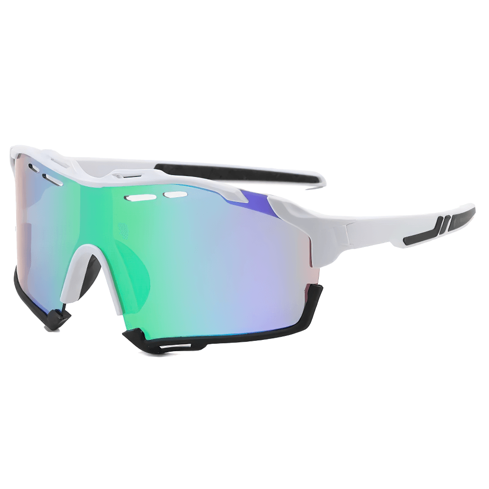 Multi-color polycarbonate half-rim cycling sunglasses SF2217 with extensive coverage, designed for road biking. CE-certified for safety.