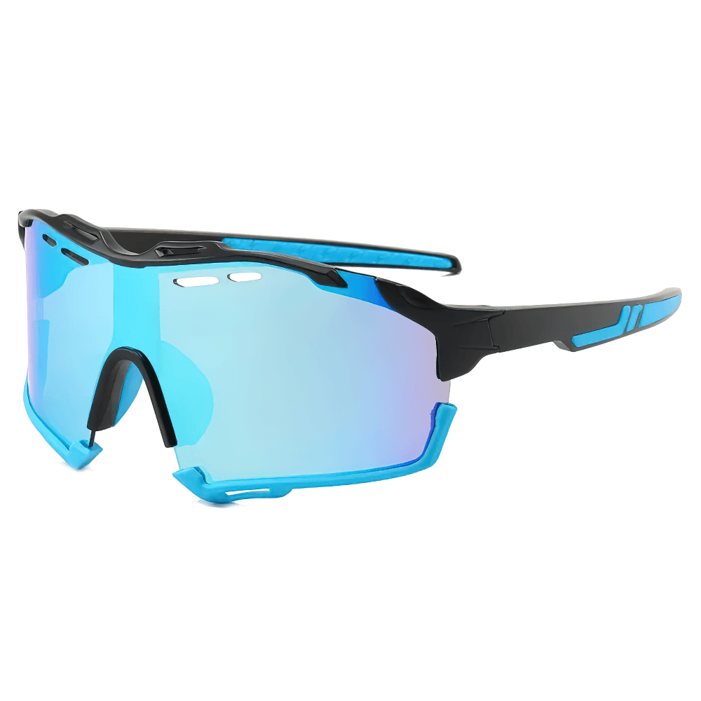 Polycarbonate half-rim cycling sunglasses SF2217 with multi-color frame and large lenses, designed for road biking performance and safety.