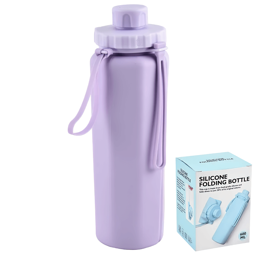 Portable Collapsible Bottle for Travel and Gym - SF3490, reusable and foldable silicone water bottle with leakproof lid, 600ml