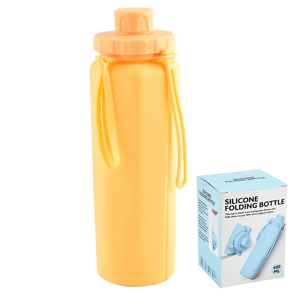 Portable Collapsible Bottle for Travel and Gym - SF3490, reusable 600ml silicone bottle with leakproof lid, ideal for outdoor adventures.