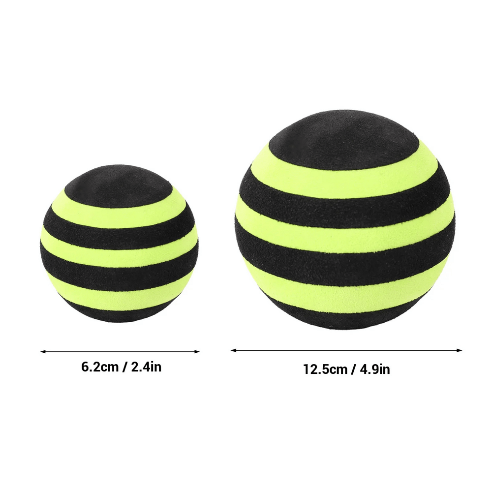 Two Portable EVA Fasciitis Massage Balls in different sizes, designed for yoga, exercise, and deep tissue muscle relief.