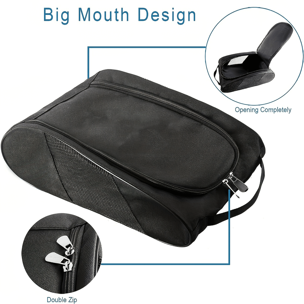 Portable Footwear Carrier SF2670 with big mouth design, secure zipper, and durable polyester for travel shoe storage and easy transport.