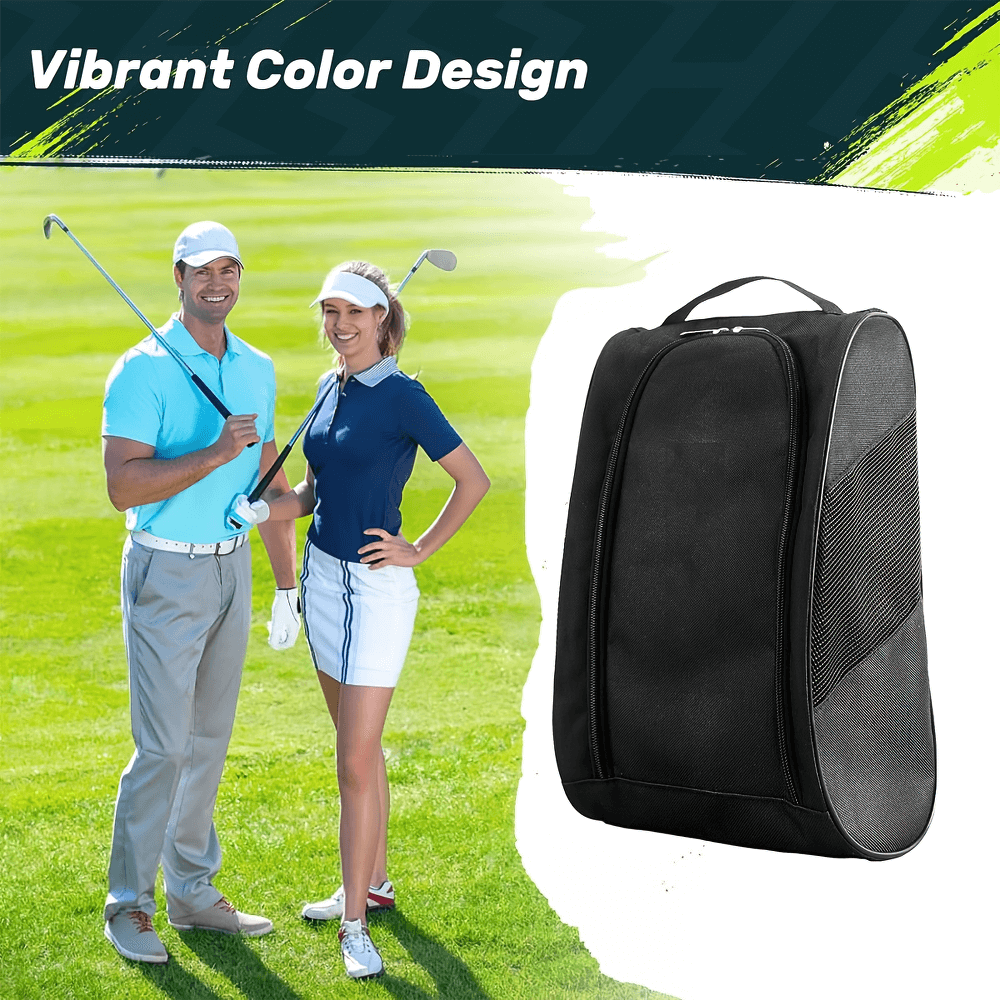 Golfers on the course with Portable Footwear Carrier SF2670, lightweight travel shoe bag with vibrant color design.