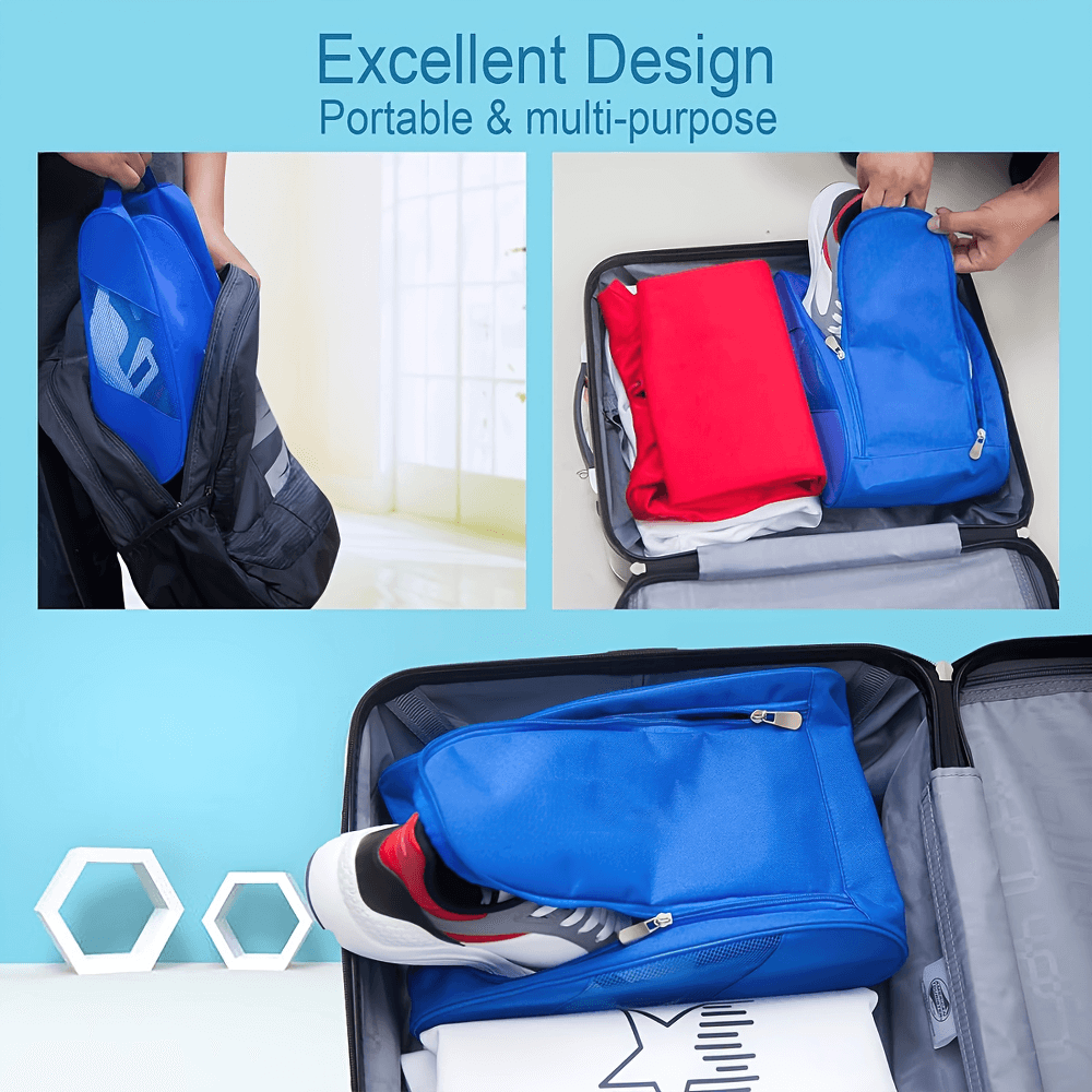 Portable Shoe Organizer - Blue Footwear Bag with Zipper in Luggage, Ideal for Travel Storage and Easy Transport - SF2670