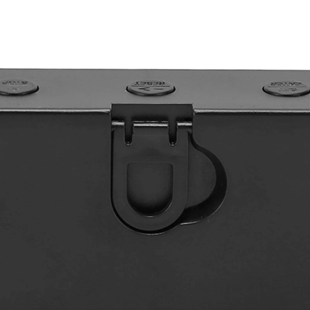 Close-up of a portable gym timer's mounting bracket and control buttons on the SF3077 model with USB rechargeable battery.