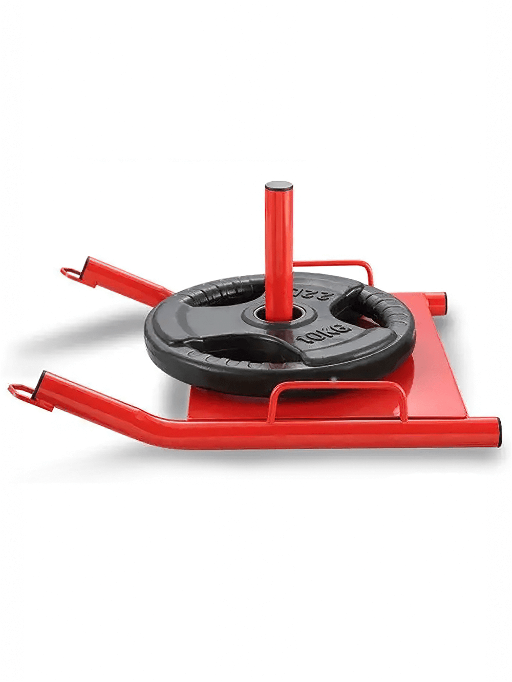 Red Power Sled SF3339 for strength training with metal frame and weight plate, perfect for athletic sprint drills and endurance workouts.