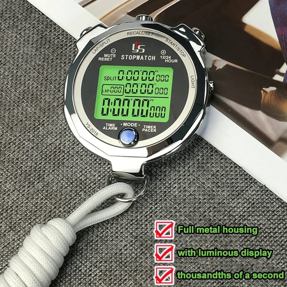 Precision Digital Timer SF3082, metal with luminous display, ideal for sports and training, accurate to 0.001s.