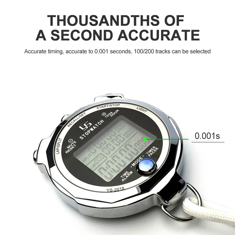 Precision Digital Stopwatch SF3082 with luminous display, 0.001s accuracy, ideal for sports timing with 100/200 lap memory.