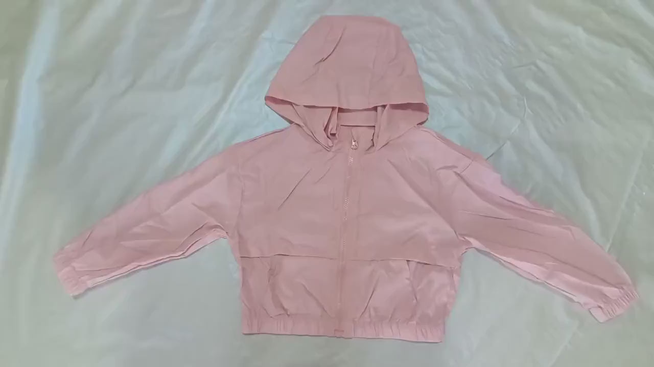 Kids Pastel Hooded Windbreaker Jacket With Zipper - SF3651 in light pink, featuring a hood, zip front, and roomy pockets for spring weather.