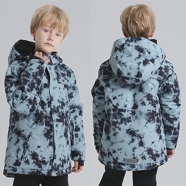 Boys Thermal Coldproof Skiing Jacket for Snow Sports - SF3581, front and back view, waterproof and windproof design for winter activities.