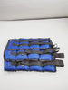 Blue adjustable ankle and wrist weights with velcro straps for resistance training, ideal for leg and arm workouts.