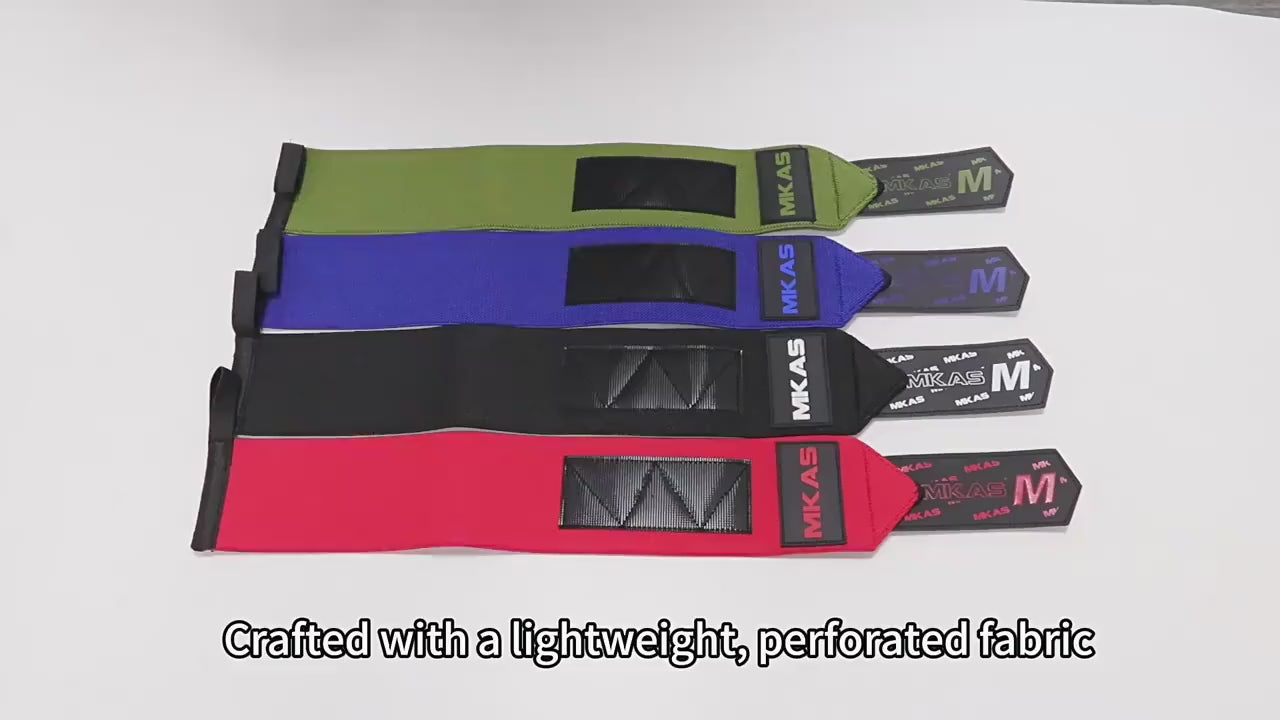 Colorful adjustable wrist support wraps for weightlifting and gym training.