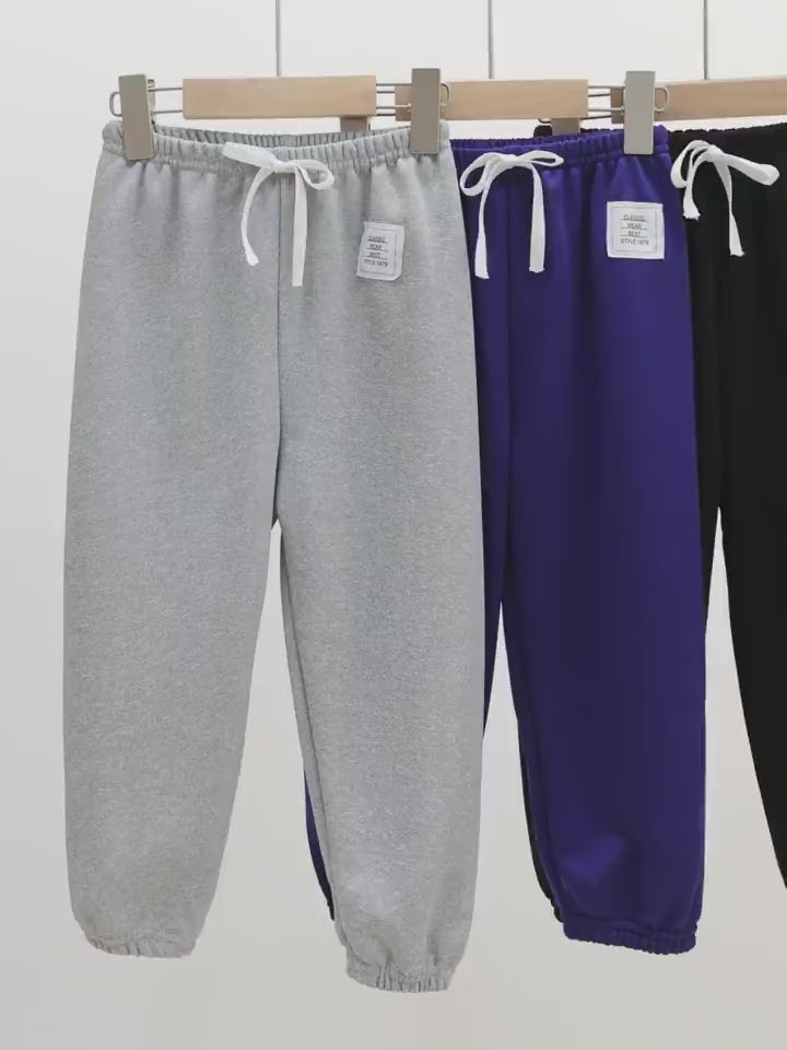 Kids Elastic Waist Sport Jogger Pants Multi Color - SF3861 displayed in gray, purple, and black on hangers.
