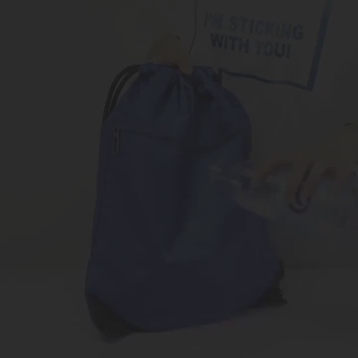 Waterproof drawstring backpack SF2645 in blue, made from durable Oxford fabric, ideal for hiking and travel with zipper pocket and secure closure.