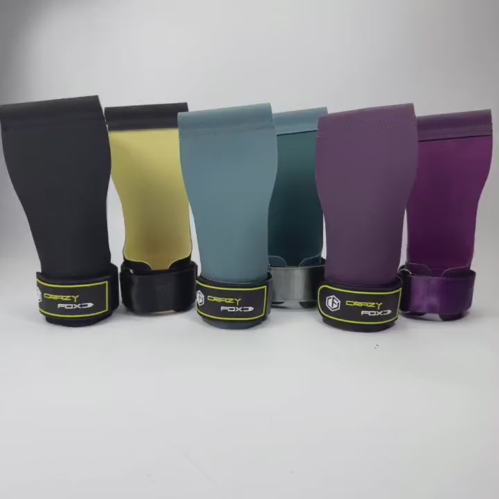 Chalk Grips for Weightlifting and CrossFit Training - SF3504 in various colors with wrist straps and Velcro closures.