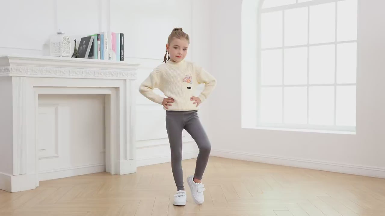 Girl wearing Girls Thermal Fleece Lined Sport Leggings - SF3862, perfect for cold-weather activities with elastic waist and stretch fabric support.