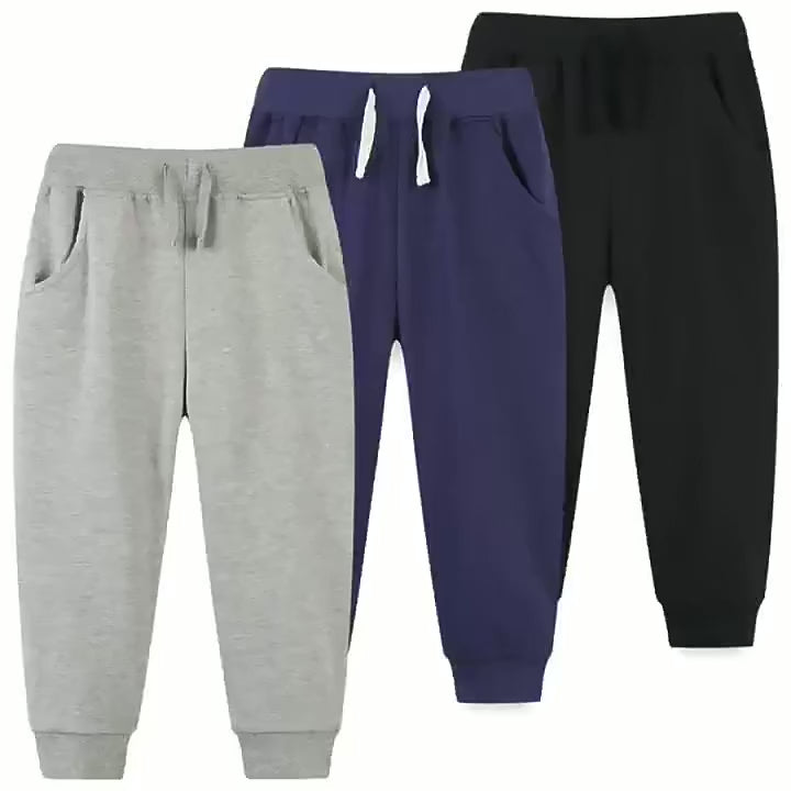 Kids Fleece Pants with Drawstring and Rib Cuffs - SF3811 in gray, blue, and black colors, perfect for active boys and girls.