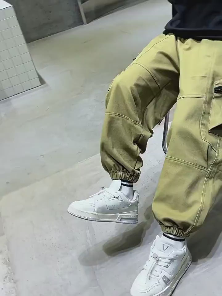 Kids Loose Cargo Jogger Pants with Zipper Pockets - SF3719 in casual streetwear style, perfect for active boys' daily wear.