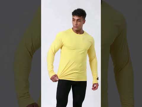 Long-Sleeved Workout Top with Watch Opening - SF4737 in vibrant yellow, ideal for athletic training and outdoor activities.
