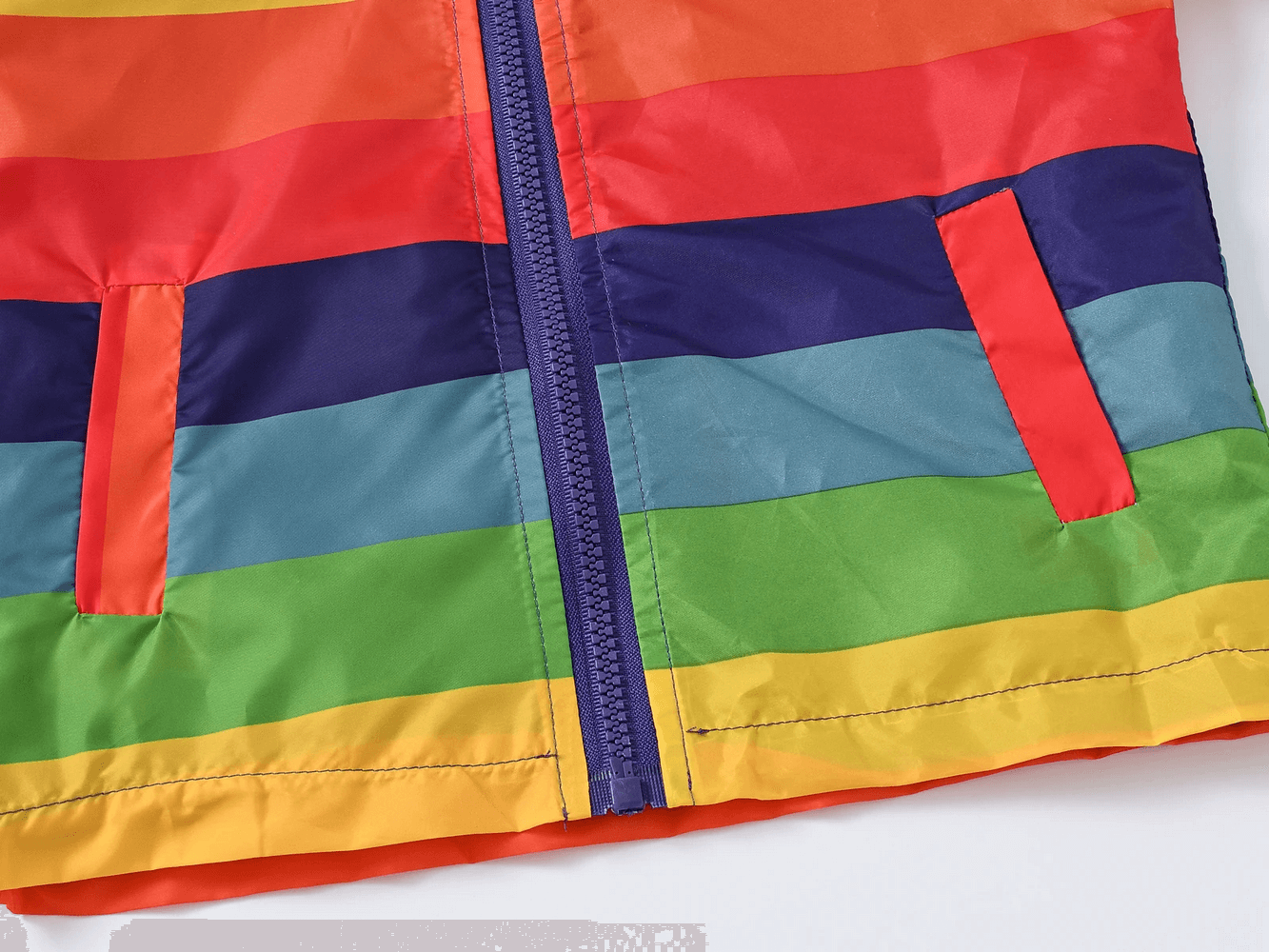 Colorful stripes on a Printed Hooded Jacket with Colorful Designs - SF3643, featuring a smooth zipper and vibrant hues for kids' fashion.