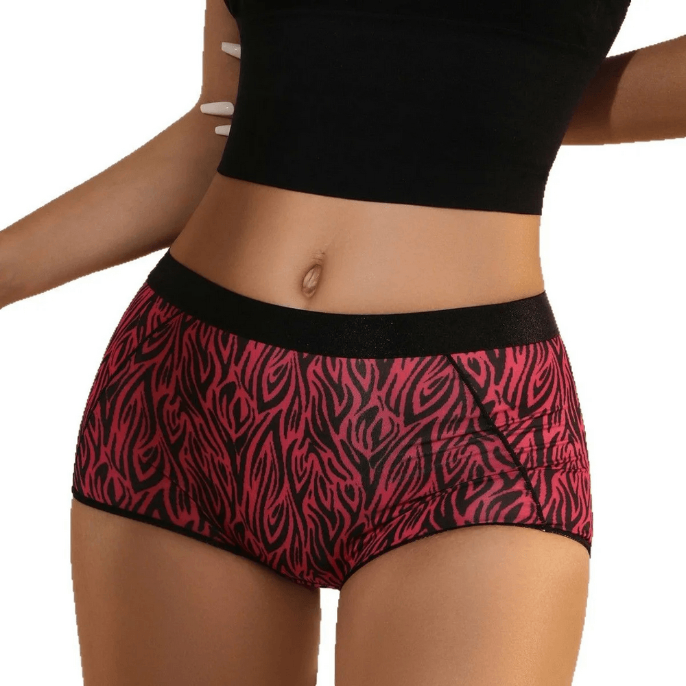Printed Mid-Waist Boyshorts for Women - SF4669 featuring a bold pink animal print and comfortable fit for everyday wear.