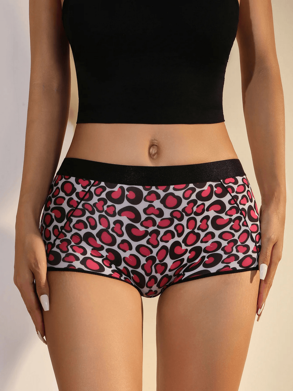 Printed Mid-Waist Boyshorts for Women - SF4669 featuring a vivid leopard print design, perfect for modern everyday wear.