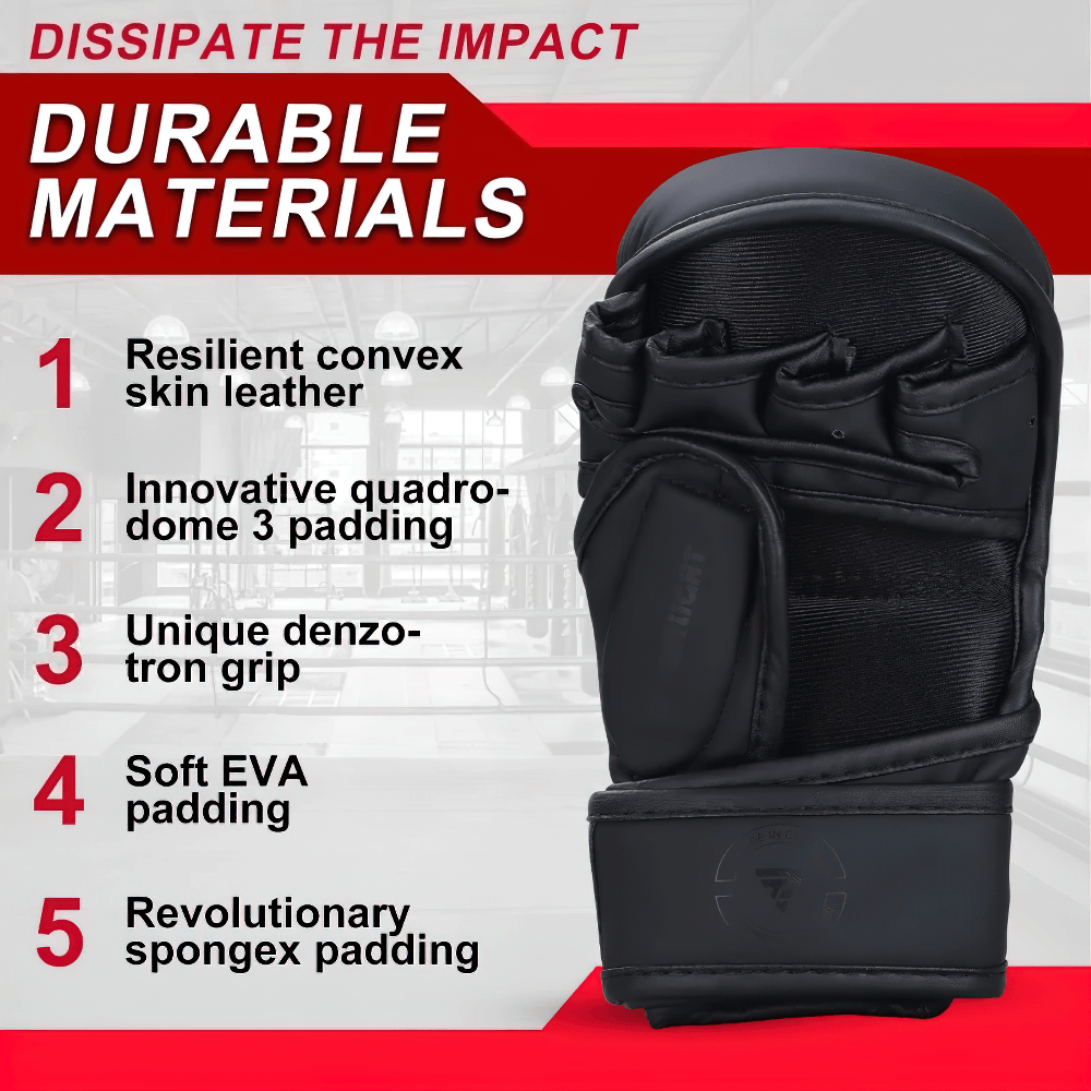 Pro MMA training glove with quad-dome padding, convex skin leather, and open-palm design for boxing and kickboxing - SF2691.