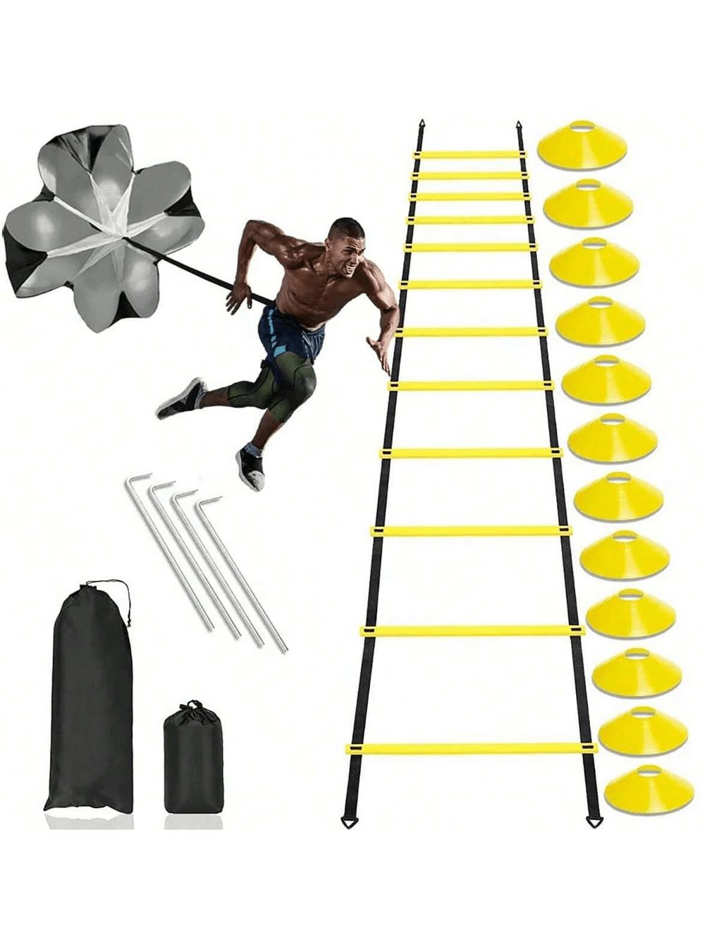 Pro Speed and Agility Training Set SF3167 with speed ladder, resistance parachute, and cones for athletic drills.