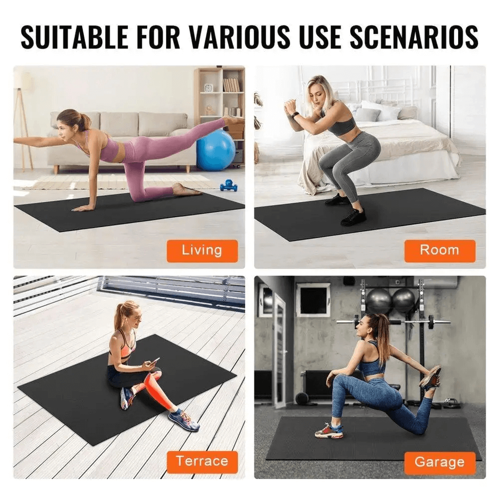 Protective Gym Flooring Mat for Home and Fitness - SF3470 in living room, terrace, and garage use scenarios.