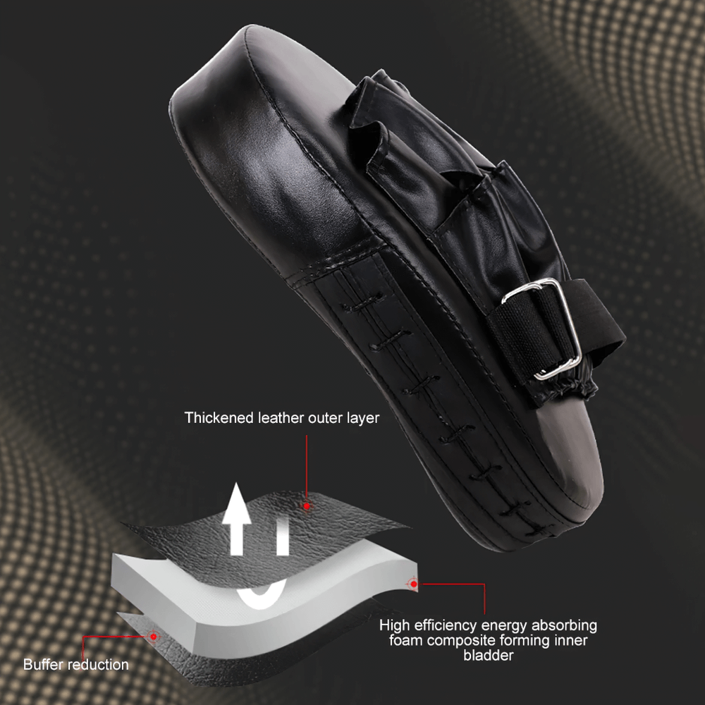PU Leather Boxing Focus Mitt with curved design for targeted strikes in kickboxing and MMA. Features breathable mesh and dense foam padding.