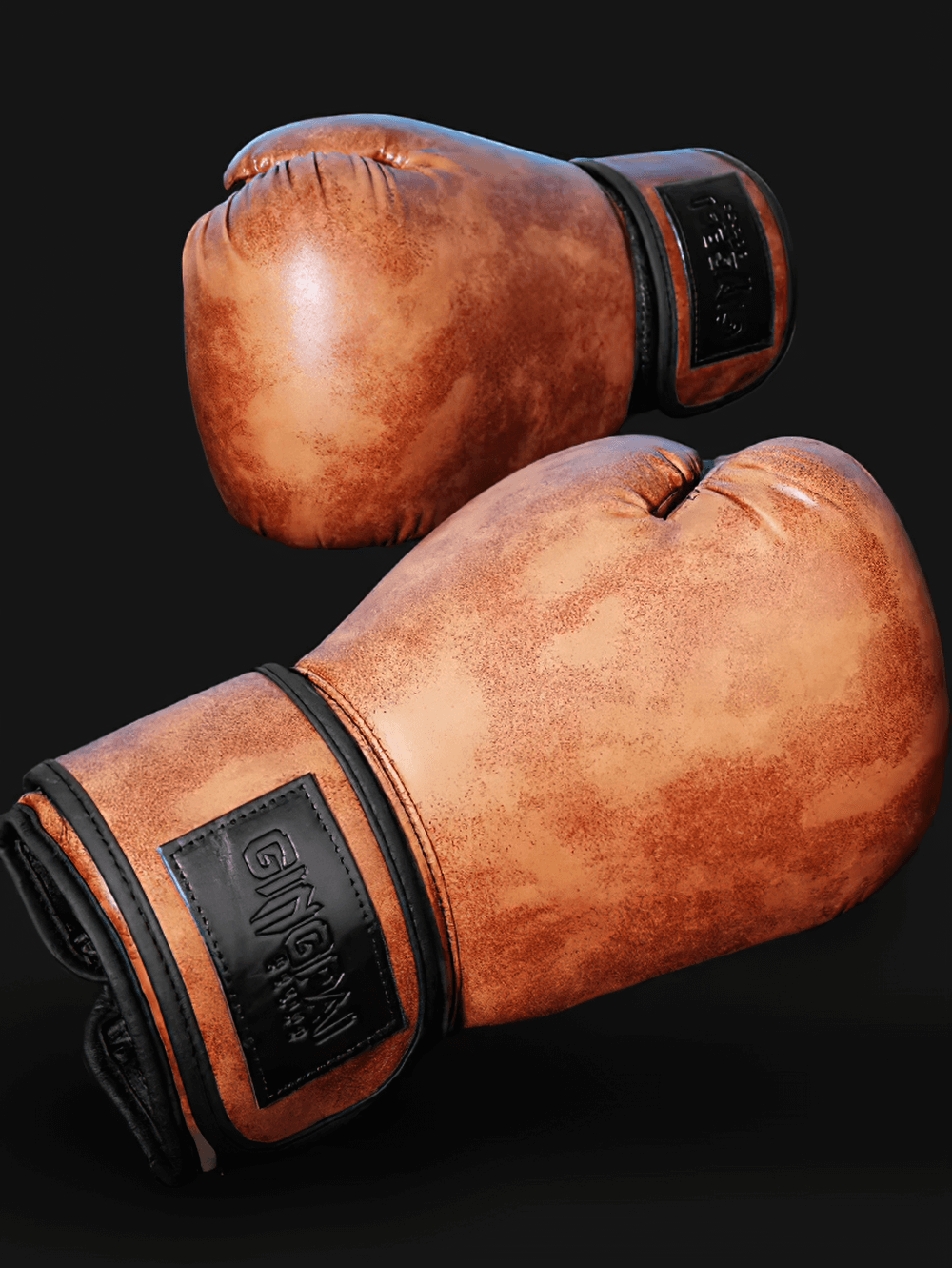 Durable brown PU leather boxing gloves SF3086 with reinforced stitching and wrist straps, perfect for training and sparring.