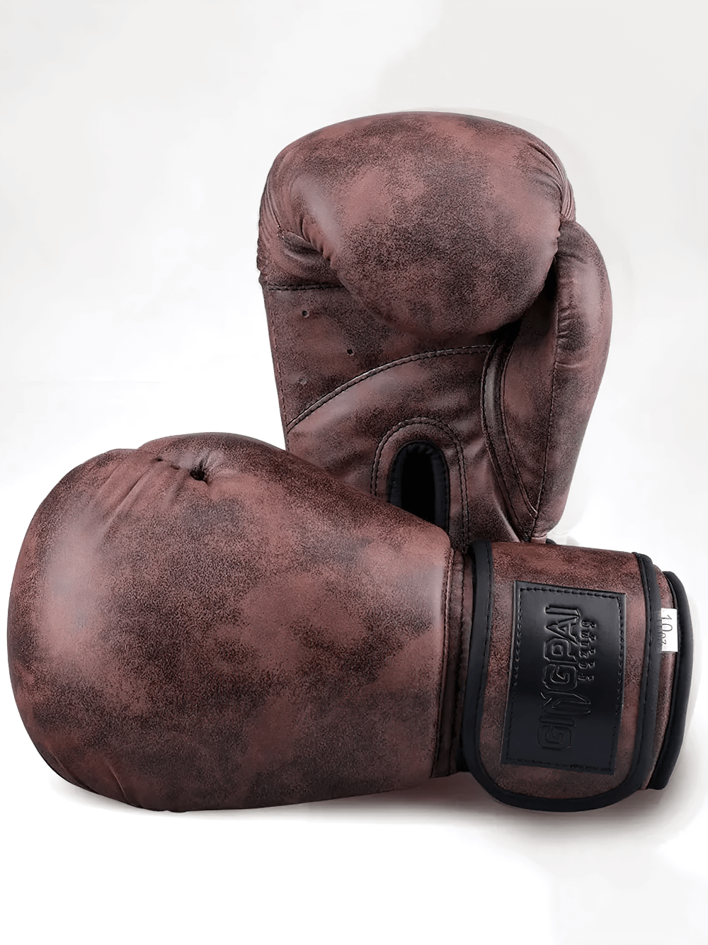 SF3086 durable brown PU leather boxing gloves for training and sparring with reinforced stitching and wrist support strap.