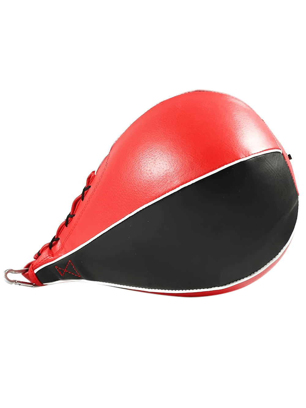 Red and black PU leather speed ball for boxing and gym training, ideal for MMA, cardio workouts, and enhancing agility. Model SF3159.