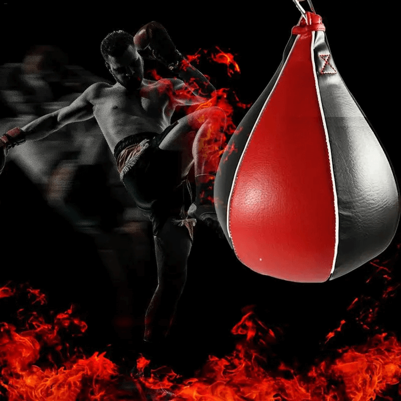 PU Leather Speed Ball SF3159 for boxing and cardio training, enhancing agility and endurance with fiery background.