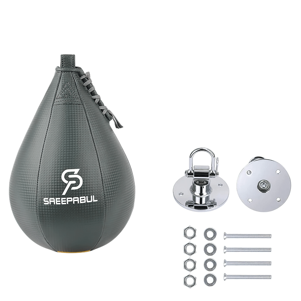 PU Speed Punch Ball with Mount Kit, durable leather gym boxing bag for precision, timing, and reflex training with installation accessories.