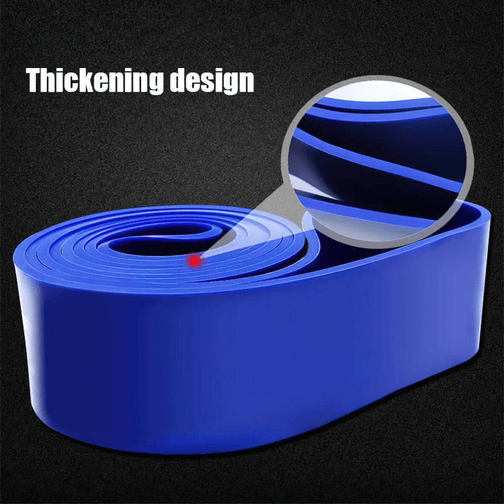 Thickening design of blue pull-up resistance band for strength training and home workouts, enhancing durability and flexibility.