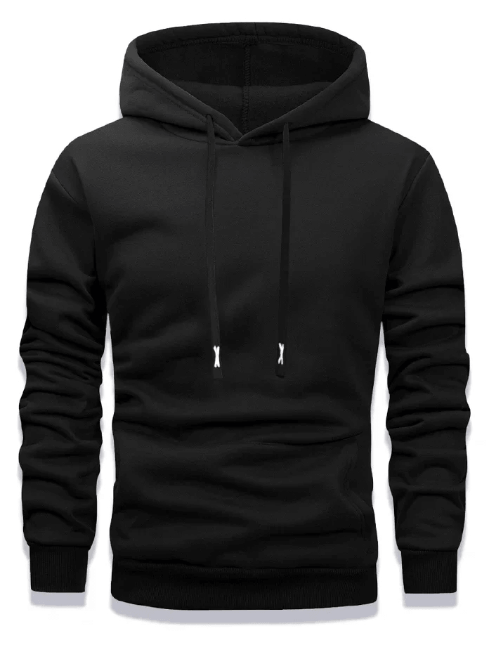 Pullover Hoodie with Drawstring and Pocket - SF4650 in black, featuring a drawstring hood and ribbed cuffs.