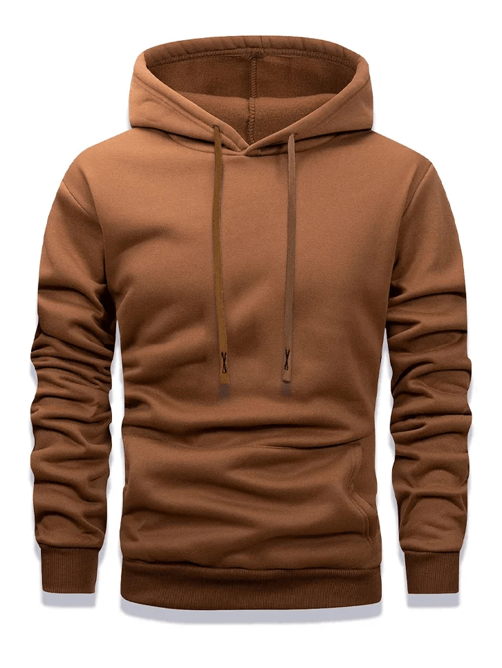 Pullover Hoodie with Drawstring and Pocket - SF4650 in brown fleece with long sleeves and ribbed cuffs.