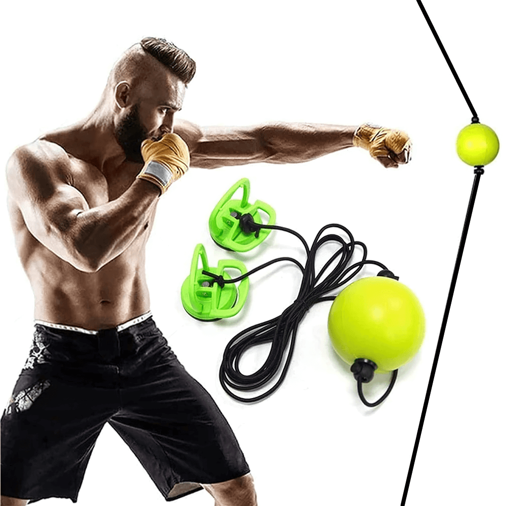 Athlete using SF2717 punching ball for boxing speed and agility training, includes reflex ball and headband for solo practice.