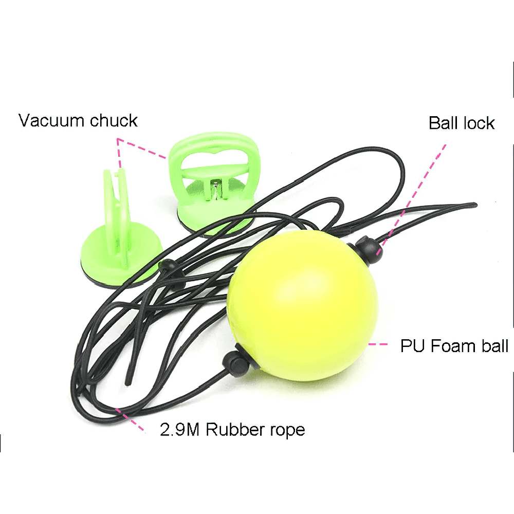 Boxing reflex ball set with PU foam ball, rubber rope, vacuum chuck, and ball lock, ideal for MMA and agility training.