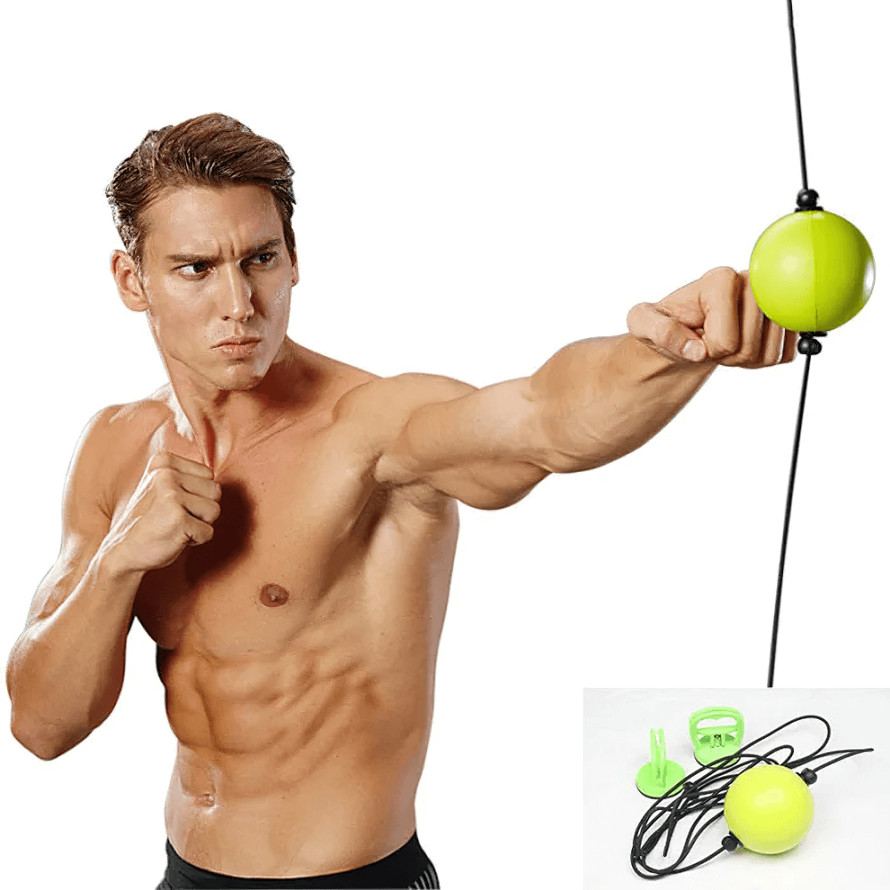 Athlete training with SF2717 boxing reflex ball for speed and precision, includes durable ball and headband for solo practice.