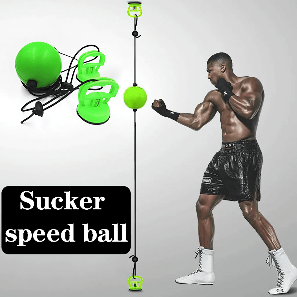 Boxer training with green boxing reflex ball for speed and precision. Ideal for MMA, Muay Thai skills enhancement and solo practice.