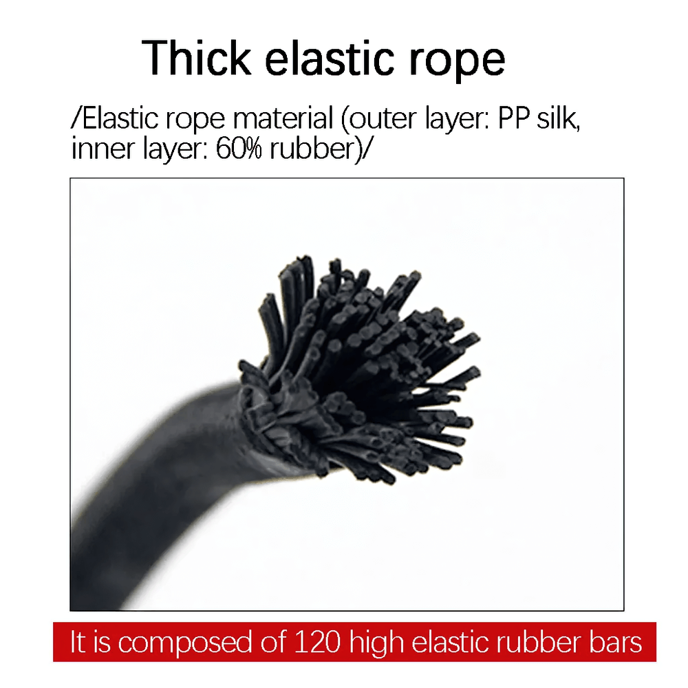 Close-up of thick elastic rope made of PP silk and 60% rubber for training equipment.