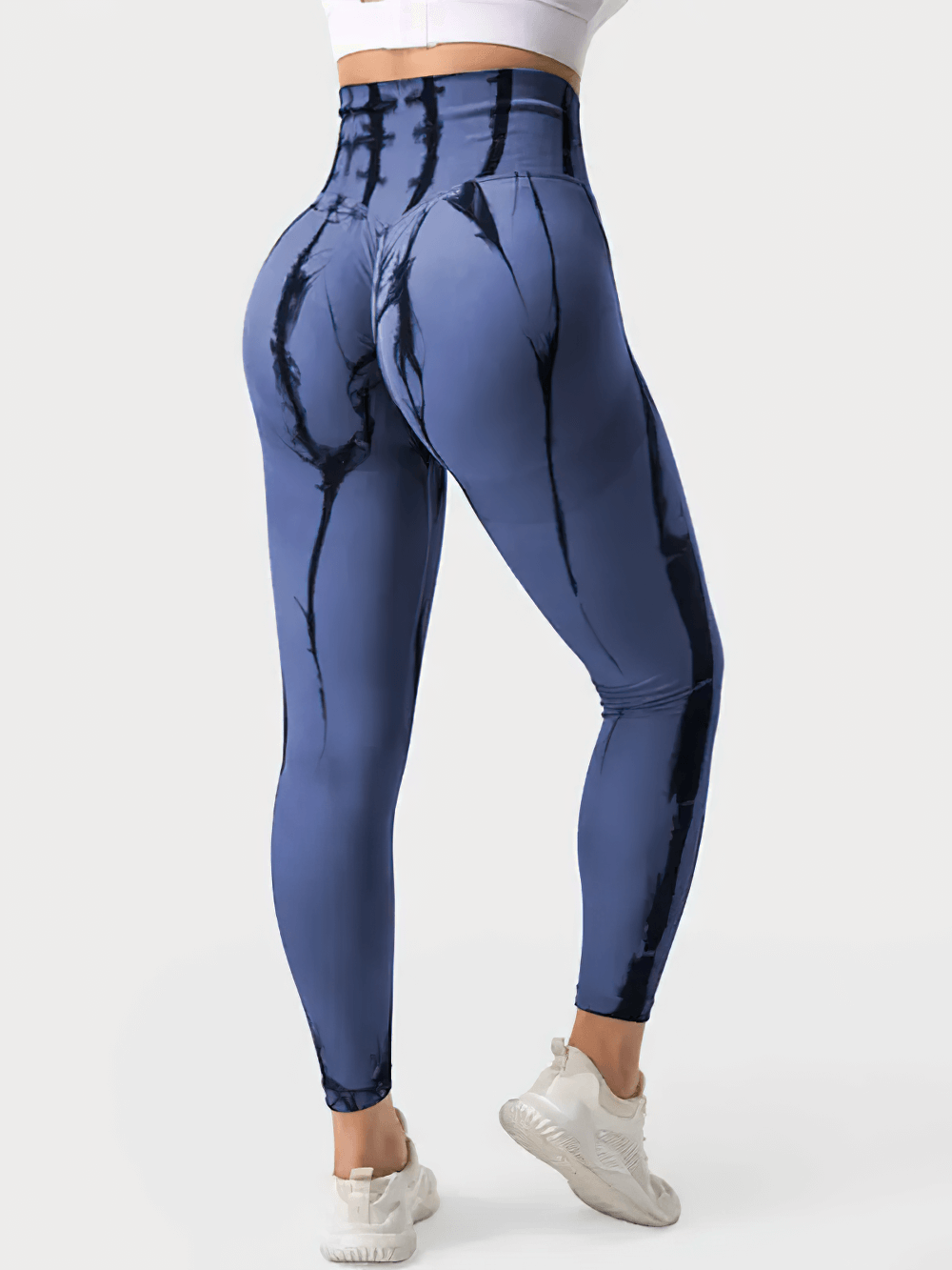 Push Up Seamless Tie Dye Pants for Gym and Sports - SF4029 in blue with high waist and tummy control, featuring stylish tie-dye pattern.
