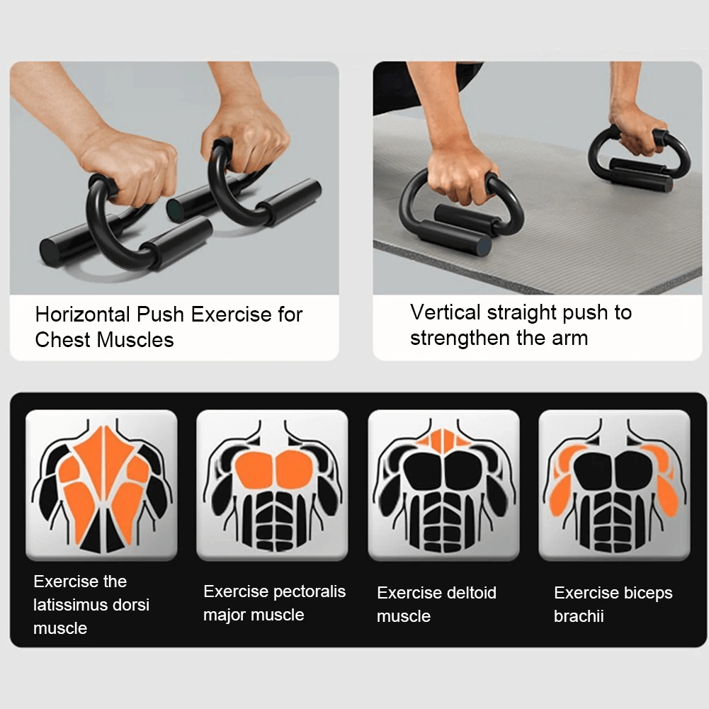 S Shape Push Up Handles with Foam Grips for Chest and Arm Training, Enhancing Muscle Strength and Reducing Wrist Strain at Home